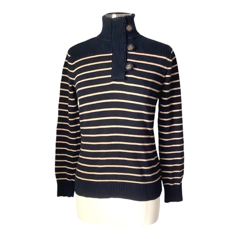 Lauren Ralph Lauren‎ Black Gold Metallic Pullover Sweater M